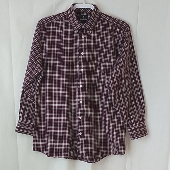 Stafford Men's Wrinkle Free Oxford Maroon White EUC 16 32/33 - Picture 1 of 5
